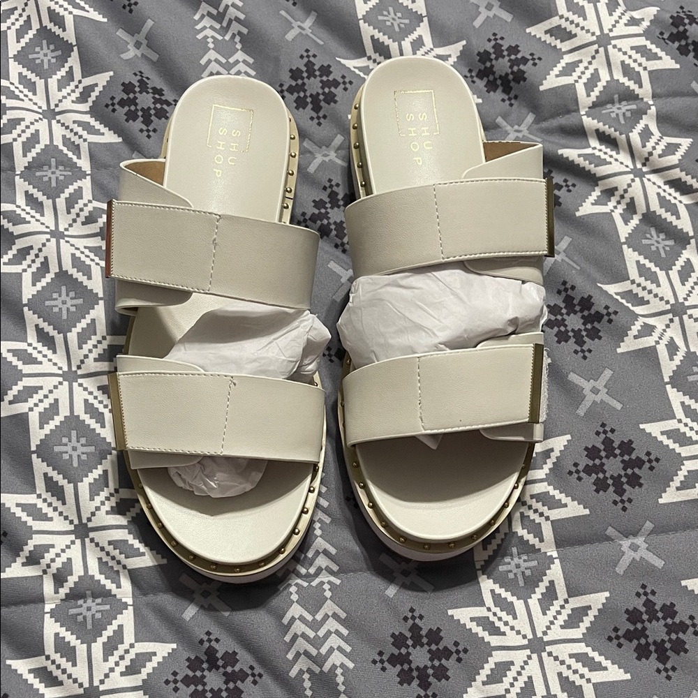 ShuShop Cream Sandals with Studded Edge